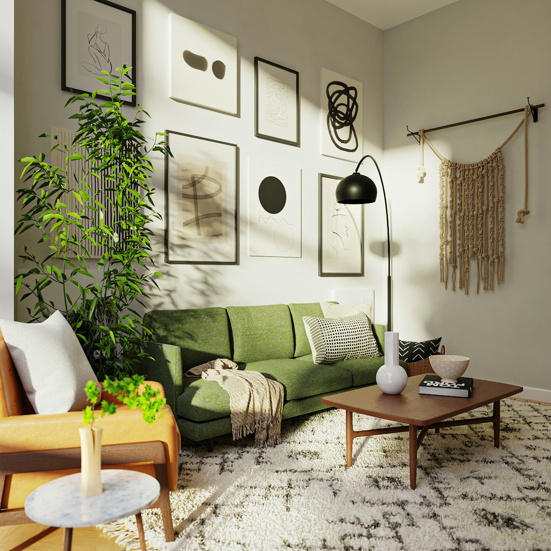 Cozy neutral interior blending warm wood and soft upholstery